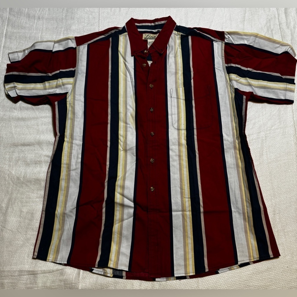 Links Edition Red White Blue Striped Button Down Bowling Shirt XL